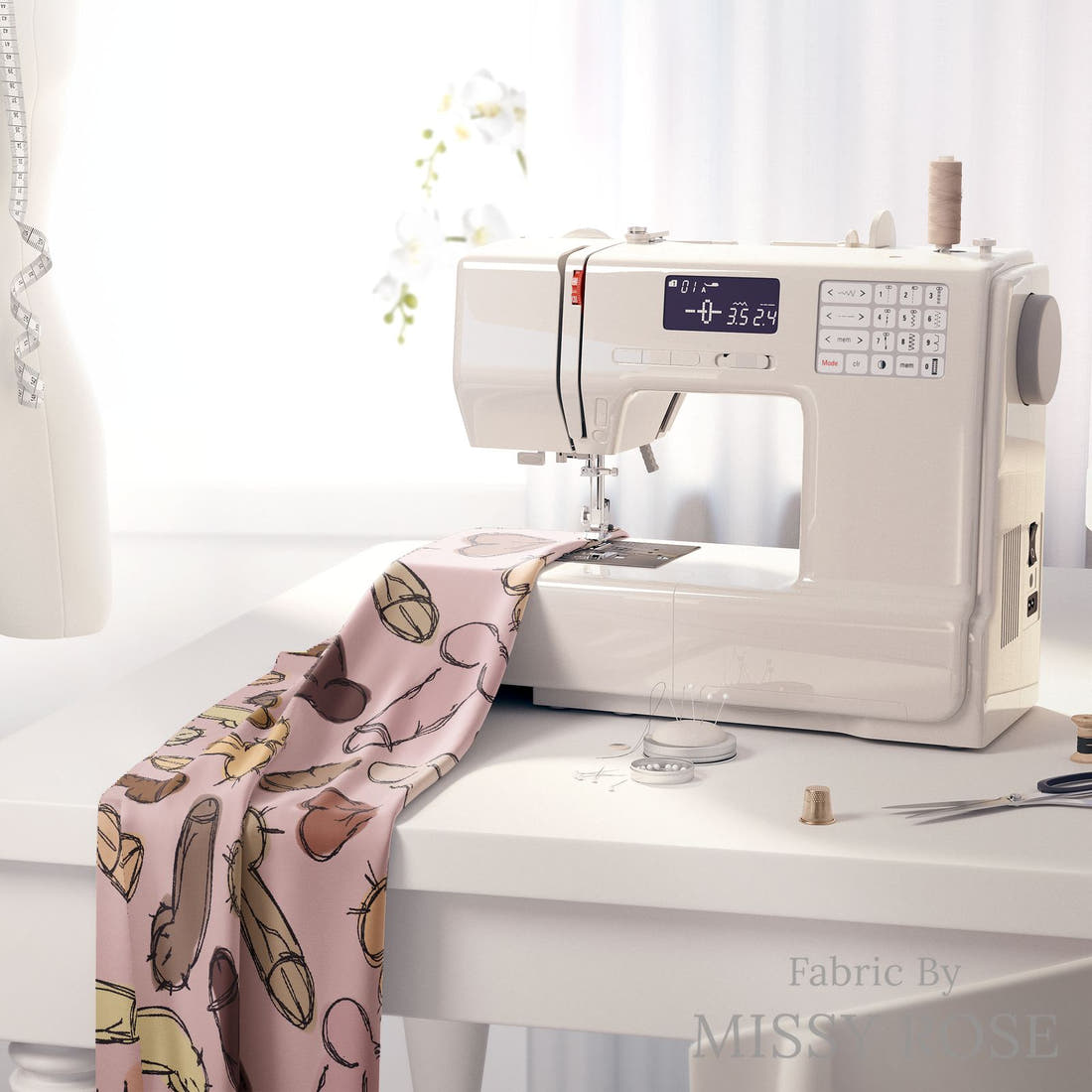 Profanity Fabric 457 on a sewing machine - premium fabric for sewing projects | Fabric by Missy Rose