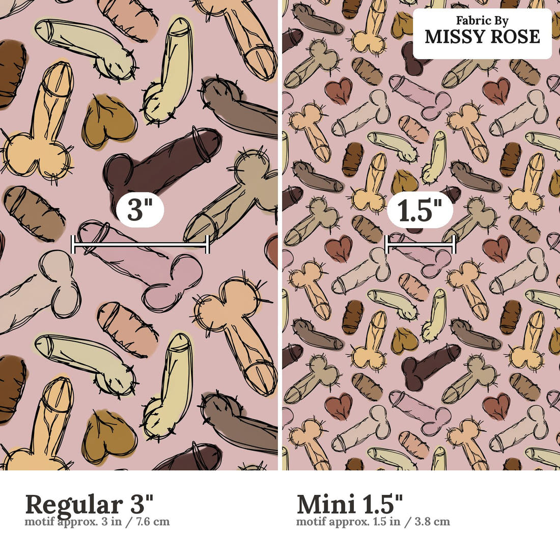 Profanity Fabric 457 Regular 3 inch vs Mini 1.5 inch print scale side by side | Fabric by Missy Rose