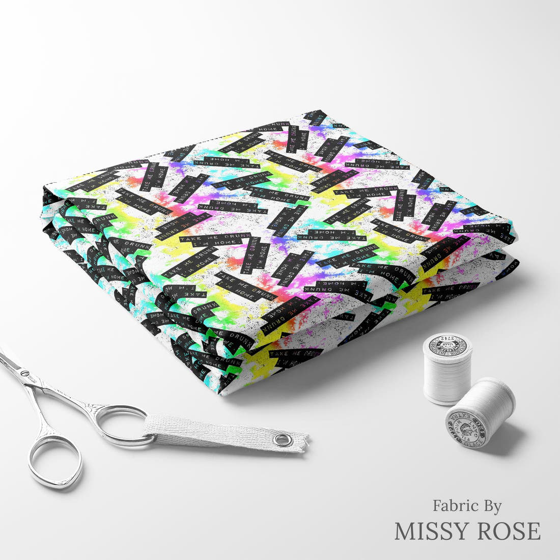 Profanity Fabric 458 folded fabric stack with matching thread - pre-order fabric Australia | Fabric by Missy Rose