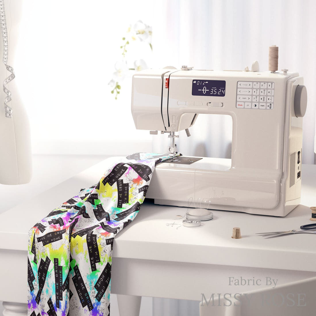 Profanity Fabric 458 on a sewing machine - premium fabric for sewing projects | Fabric by Missy Rose