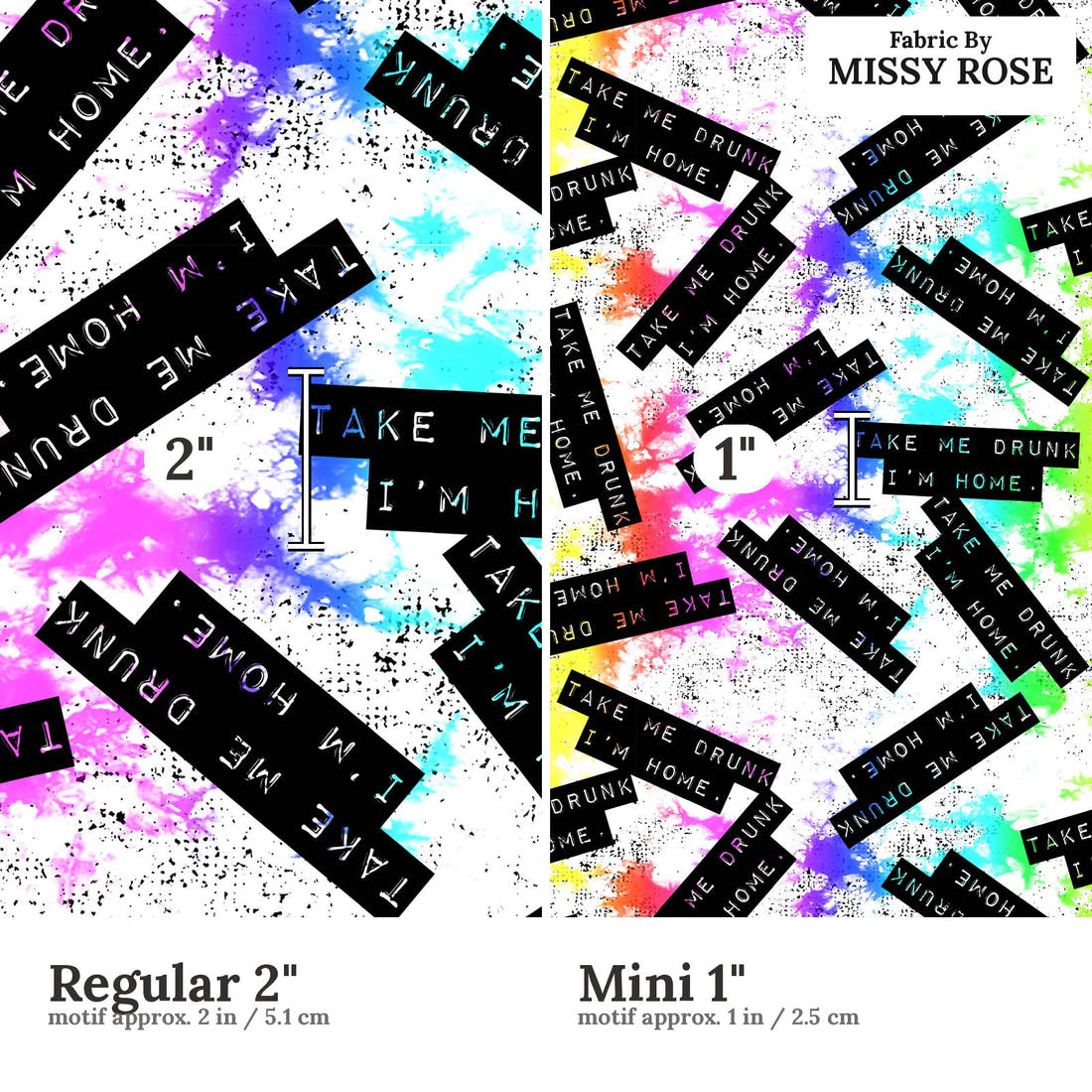 Profanity Fabric 458 Regular 2 inch vs Mini 1 inch print scale side by side | Fabric by Missy Rose