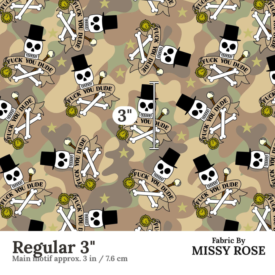 Profanity Fabric 459 Regular 3 inch print scale guide | Fabric by Missy Rose