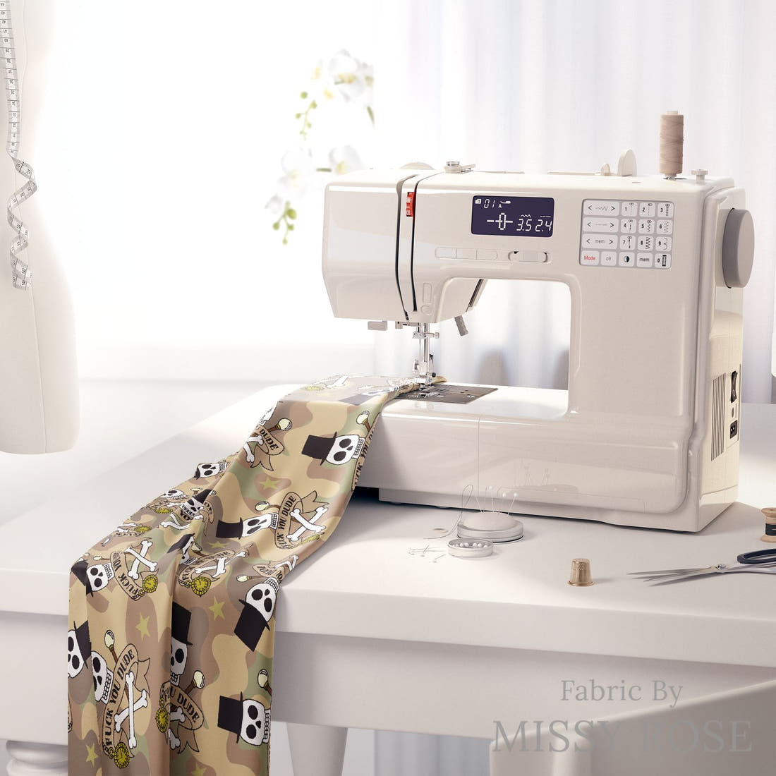 Profanity Fabric 459 on a sewing machine - premium fabric for sewing projects | Fabric by Missy Rose