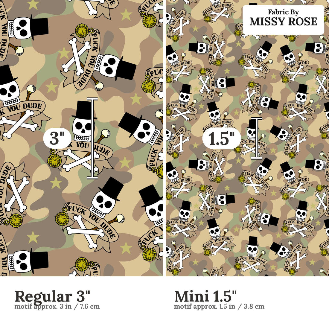 Profanity Fabric 459 Regular 3 inch vs Mini 1.5 inch print scale side by side | Fabric by Missy Rose