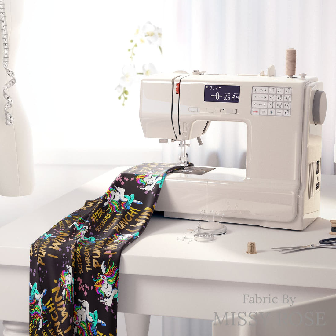 Profanity Fabric 46 on a sewing machine - premium fabric for sewing projects | Fabric by Missy Rose