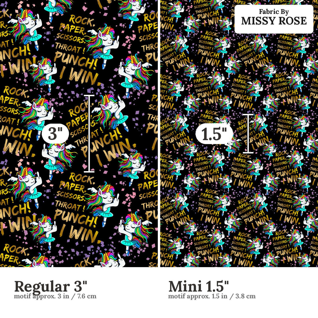 Profanity Fabric 46 Regular 3 inch vs Mini 1.5 inch print scale side by side | Fabric by Missy Rose