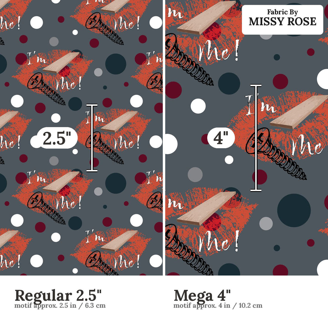 Profanity Fabric 461 Regular 2.5 inch vs Mega 4 inch print scale side by side | Fabric by Missy Rose
