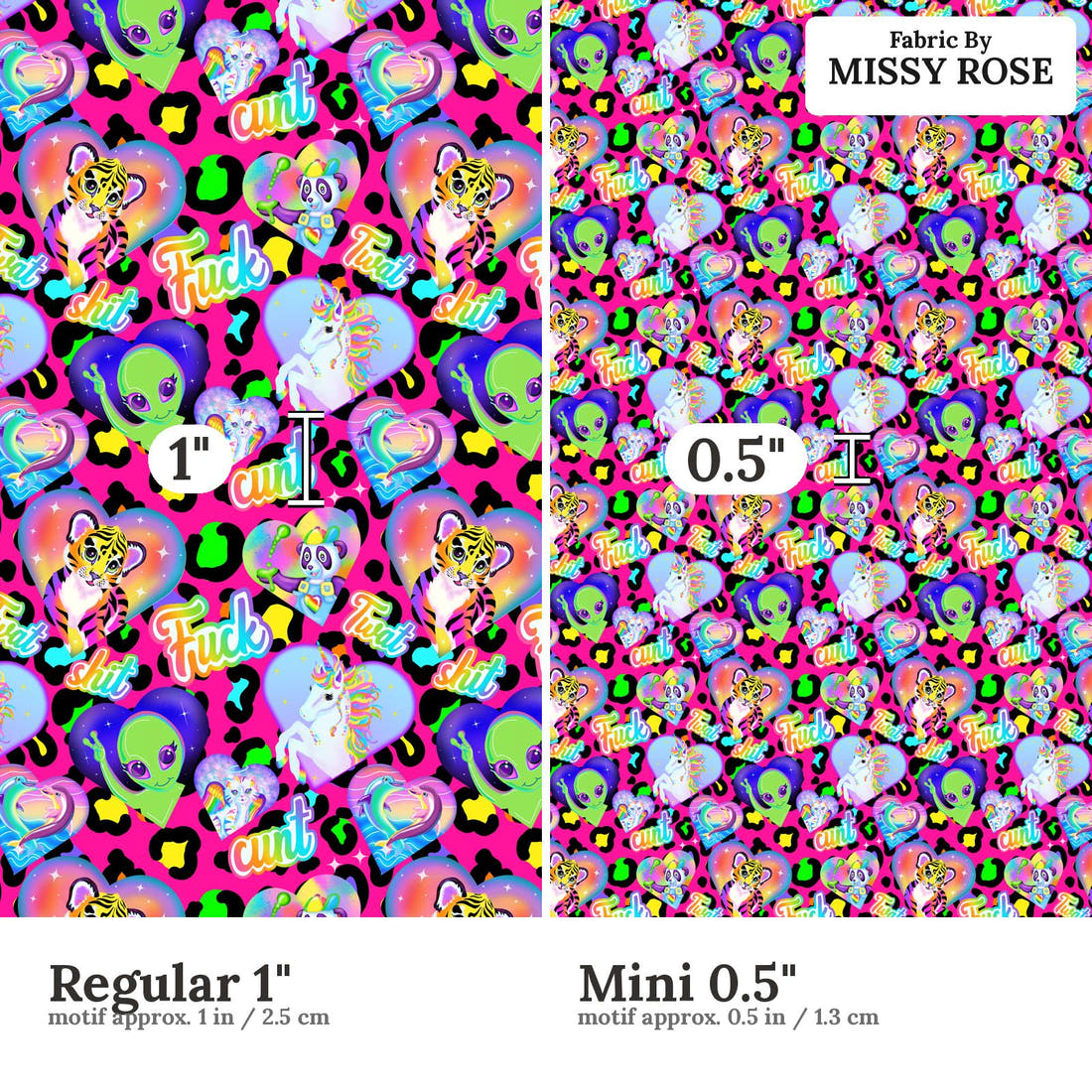 Profanity Fabric 463 Regular 1 inch vs Mini 0.5 inch print scale side by side | Fabric by Missy Rose