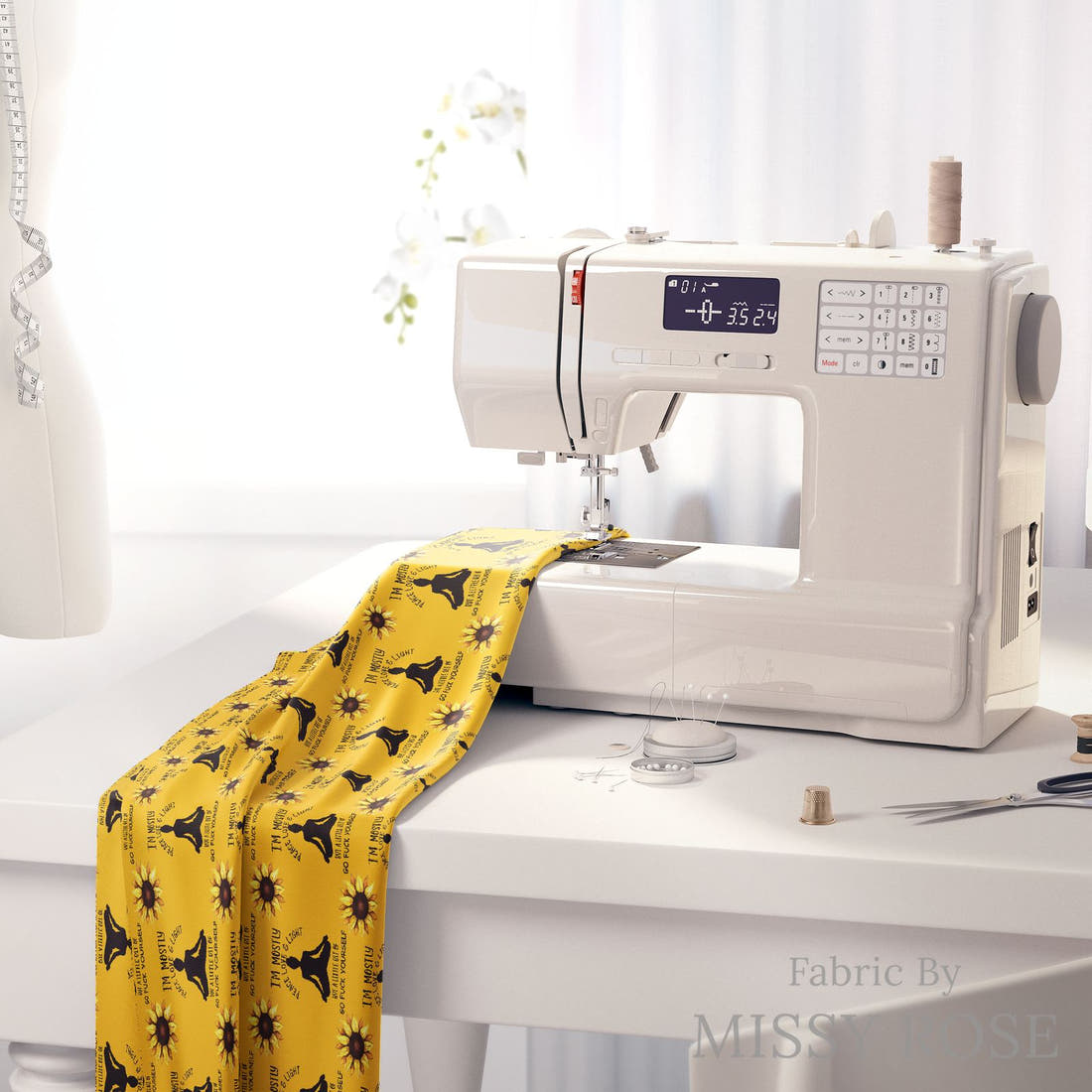 Profanity Fabric 465 on a sewing machine - premium fabric for sewing projects | Fabric by Missy Rose