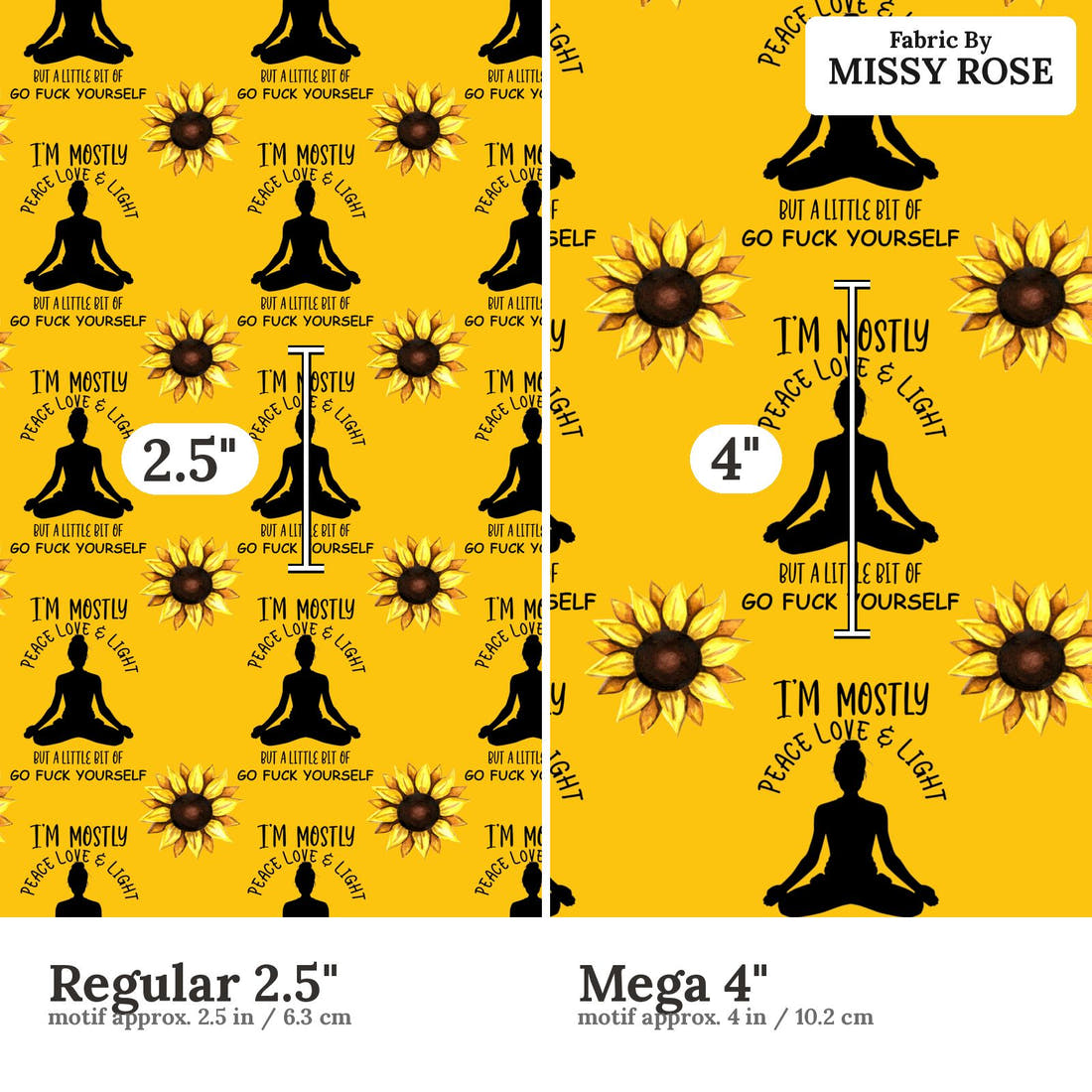 Profanity Fabric 465 Regular 2.5 inch vs Mega 4 inch print scale side by side | Fabric by Missy Rose