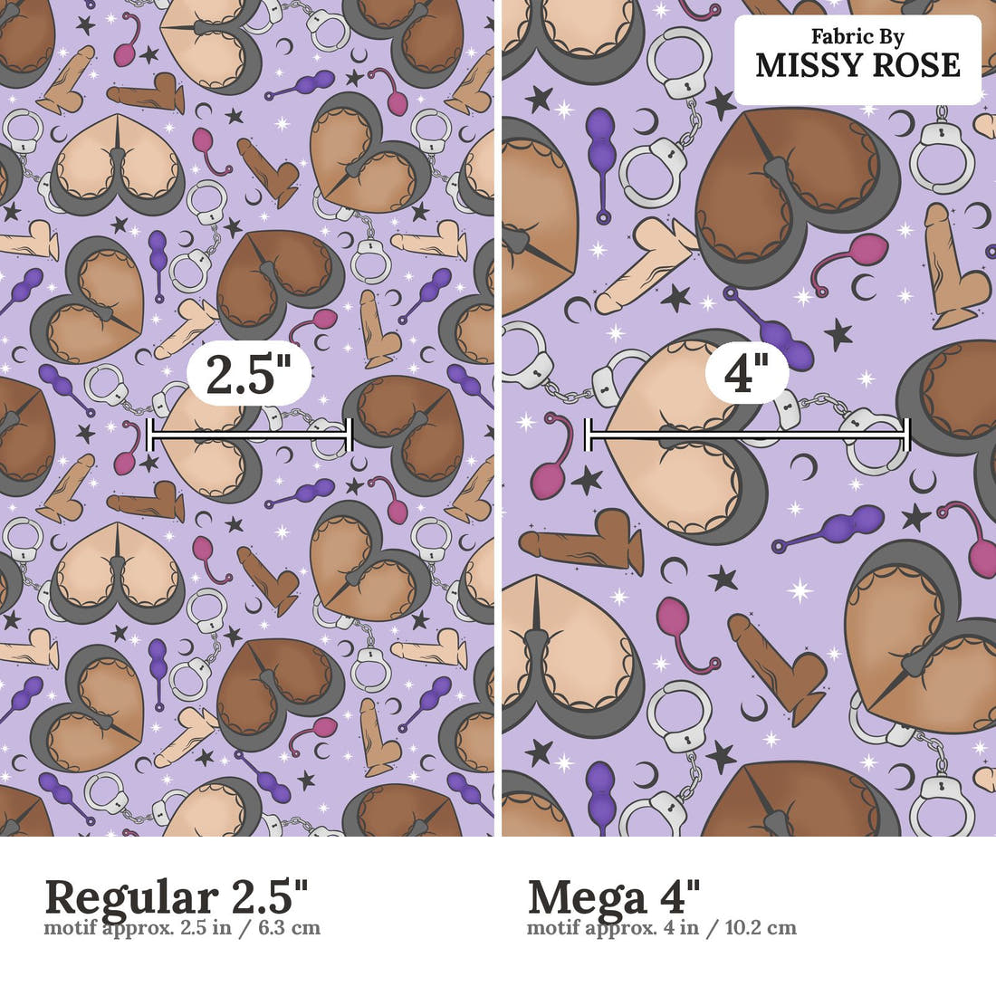 Profanity Fabric 466 Regular 2.5 inch vs Mega 4 inch print scale side by side | Fabric by Missy Rose