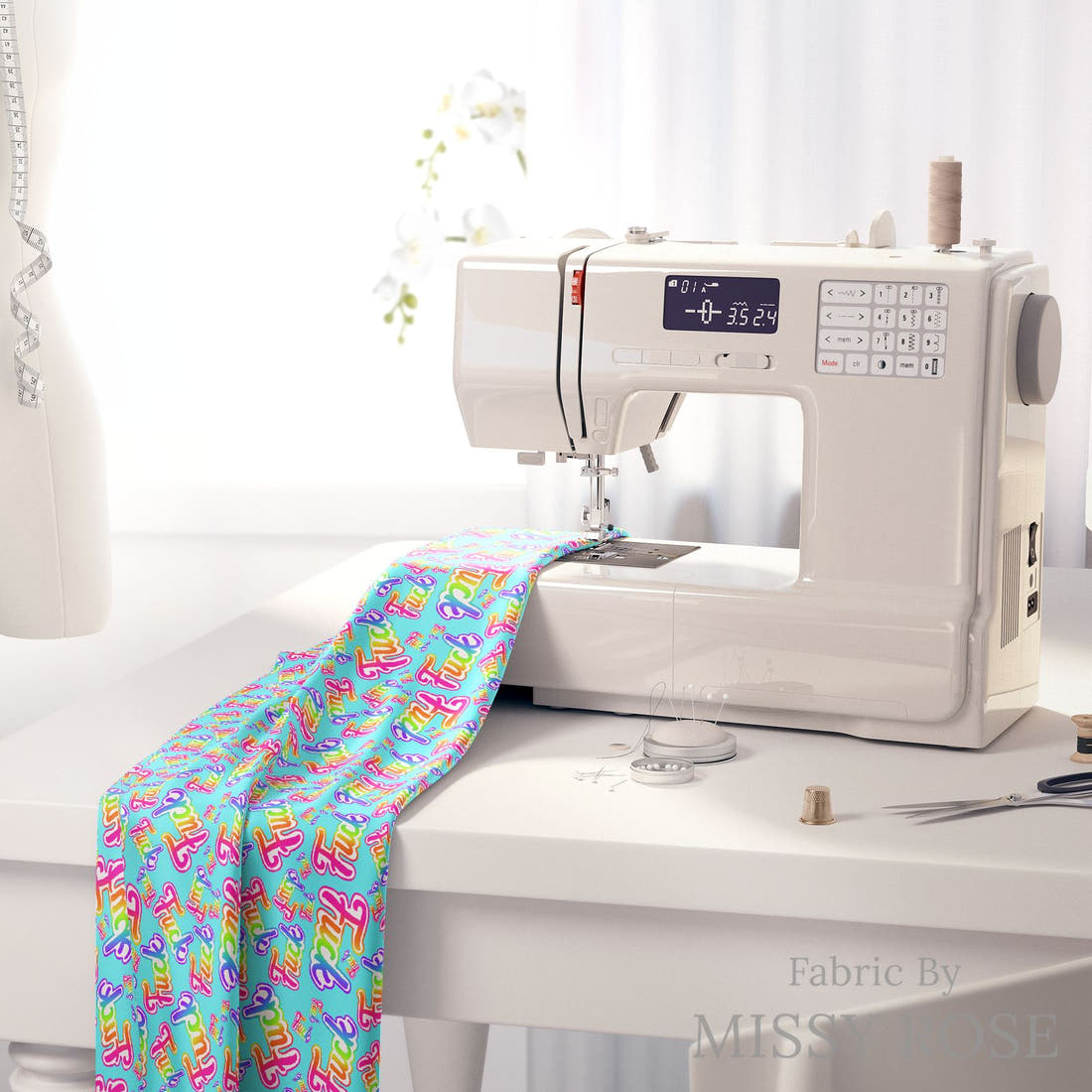 Profanity Fabric 467 on a sewing machine - premium fabric for sewing projects | Fabric by Missy Rose