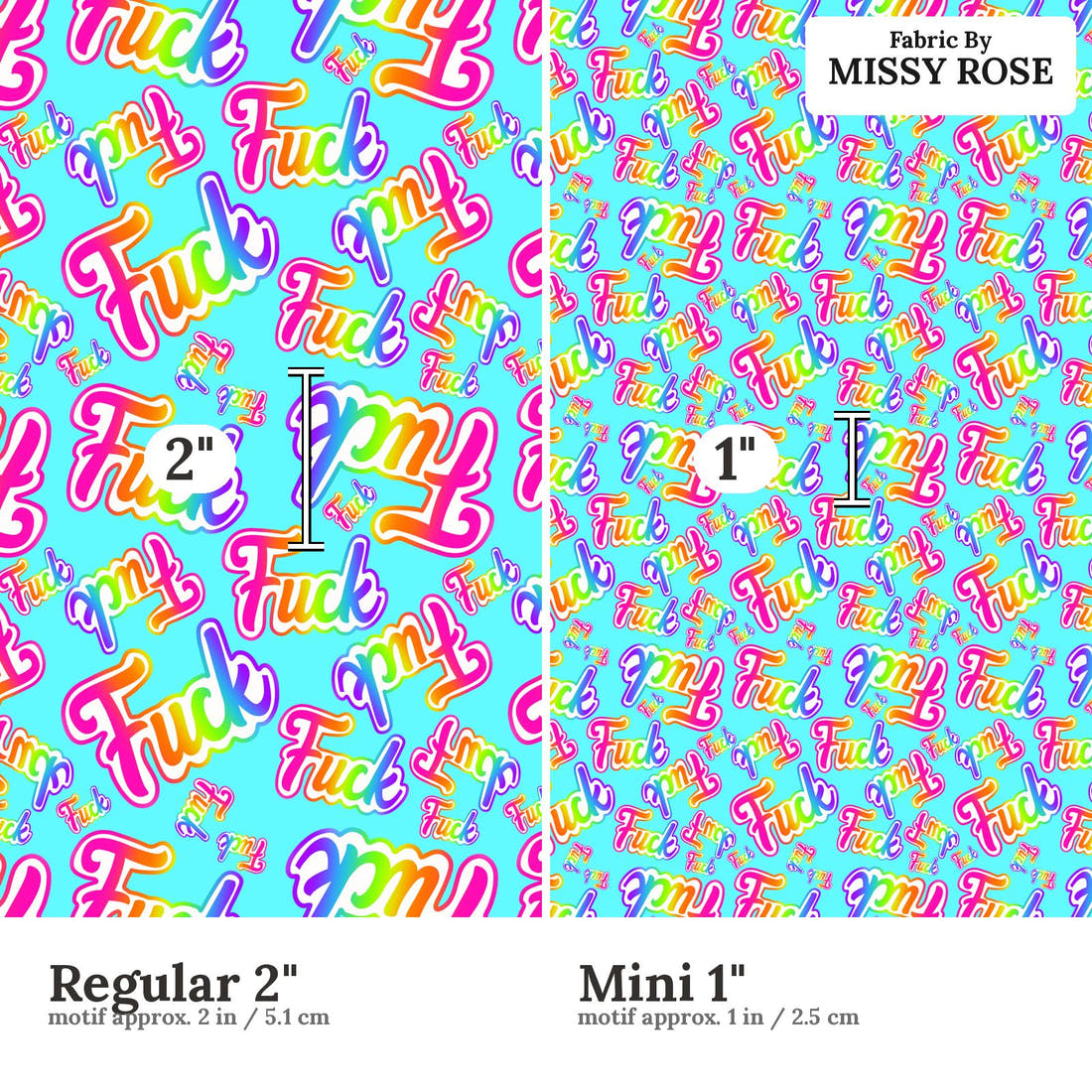 Profanity Fabric 467 Regular 2 inch vs Mini 1 inch print scale side by side | Fabric by Missy Rose