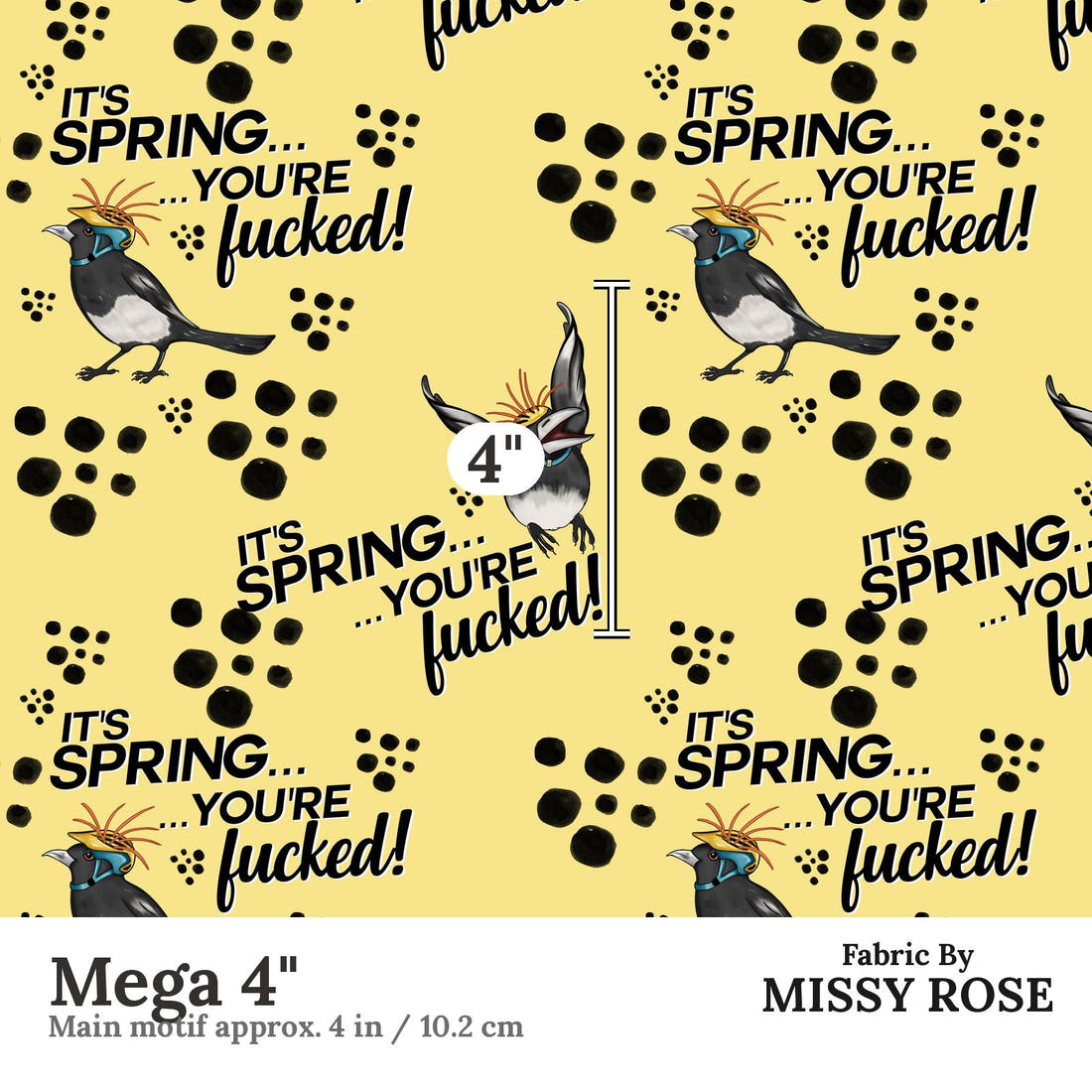 Profanity Fabric 468 Mega 4 inch print scale guide | Fabric by Missy Rose