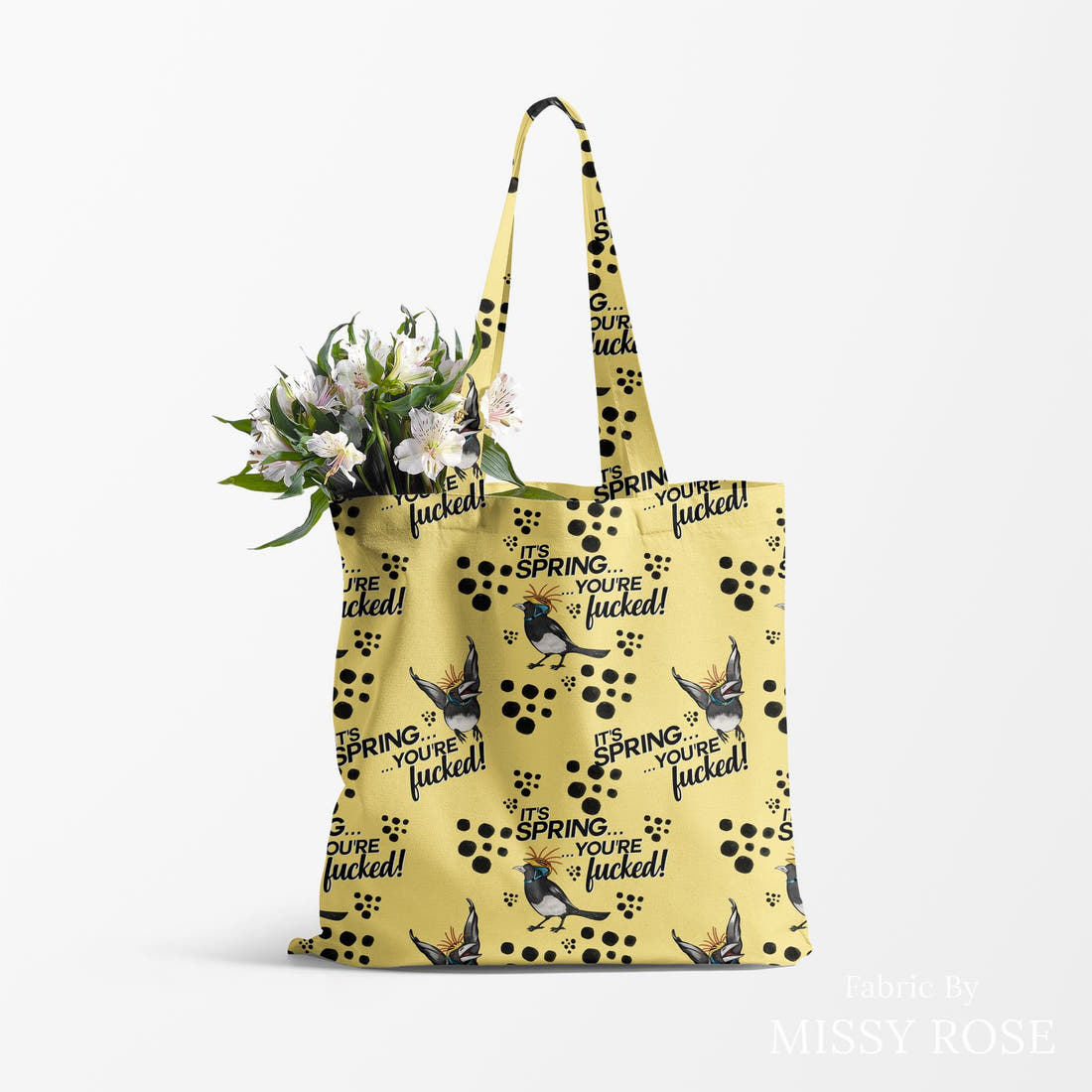 Profanity Fabric 468 made up as a tote bag - see how the print looks made up | Fabric by Missy Rose