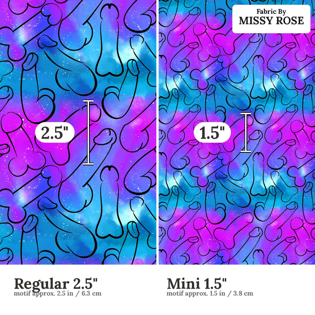 Profanity Fabric 469 Regular 2.5 inch vs Mini 1.5 inch print scale side by side | Fabric by Missy Rose