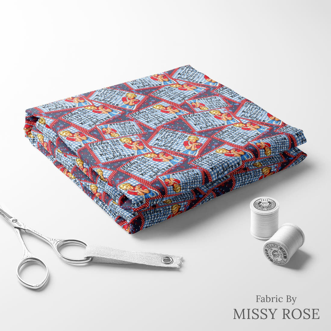 Profanity Fabric 47 folded fabric stack with matching thread - pre-order fabric Australia | Fabric by Missy Rose