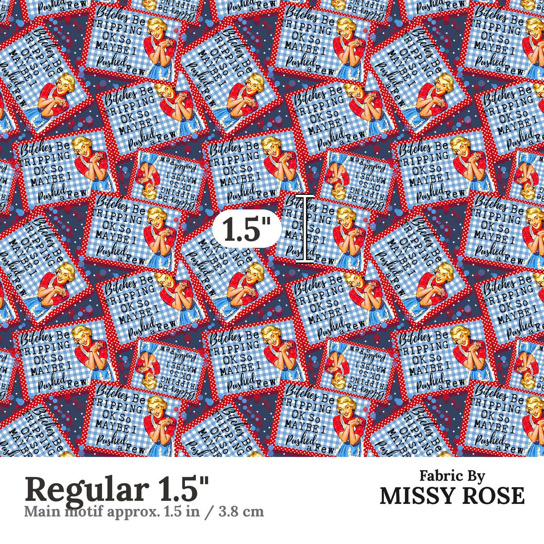 Profanity Fabric 47 Regular 1.5 inch print scale guide | Fabric by Missy Rose