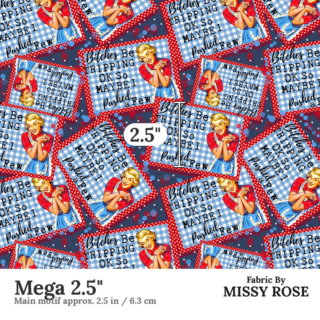 Profanity Fabric 47 Mega 2.5 inch print scale guide | Fabric by Missy Rose