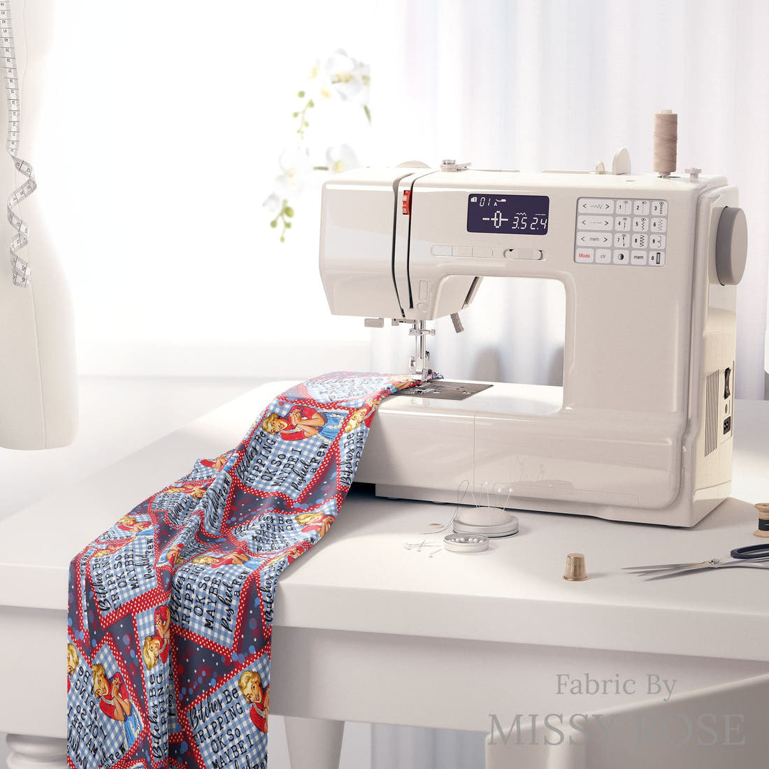 Profanity Fabric 47 on a sewing machine - premium fabric for sewing projects | Fabric by Missy Rose