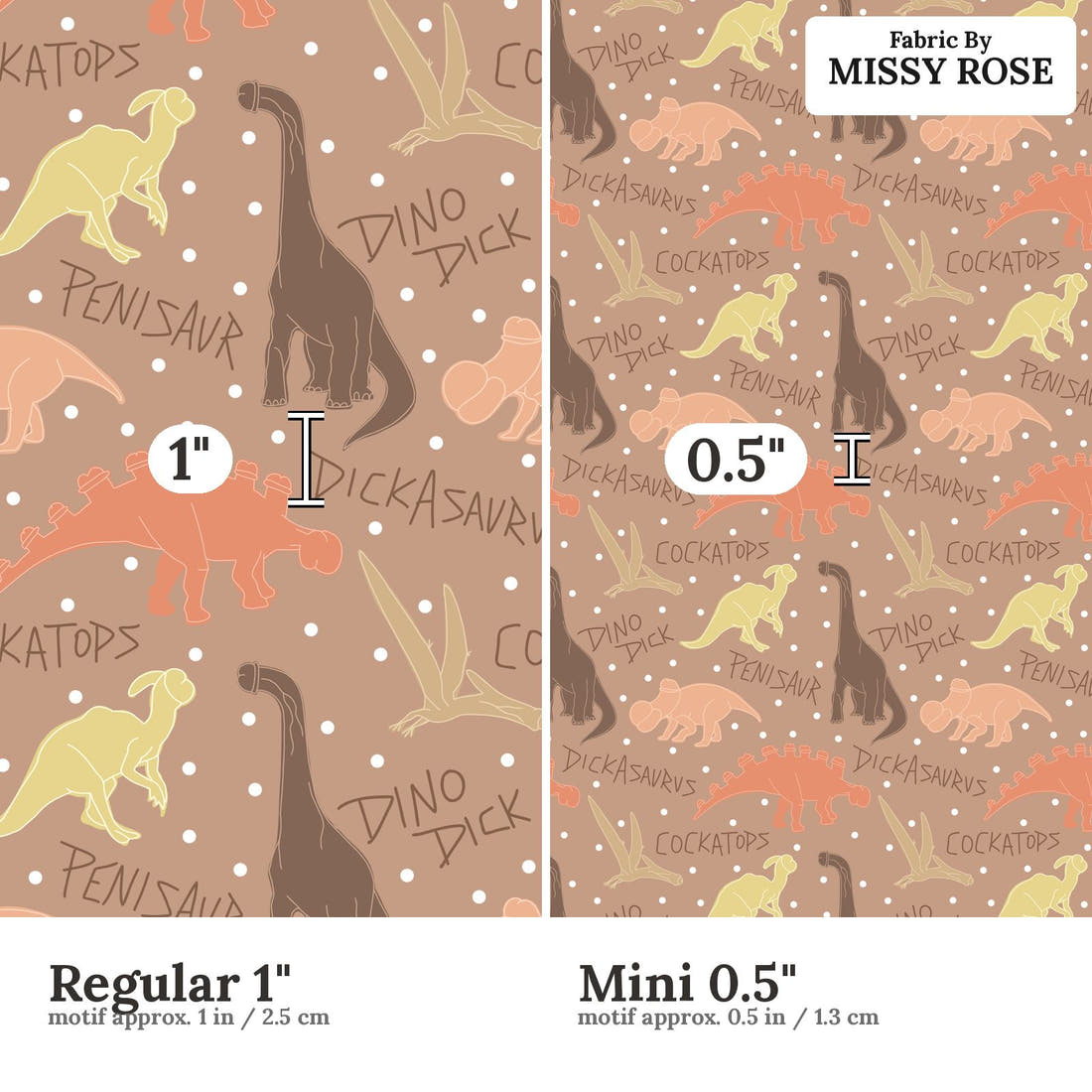 Profanity Fabric 471 Regular 1 inch vs Mini 0.5 inch print scale side by side | Fabric by Missy Rose
