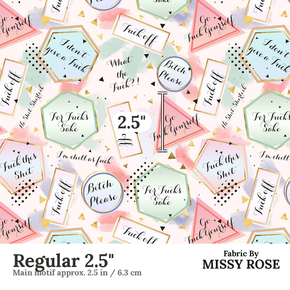 Profanity Fabric 472 Regular 2.5 inch print scale guide | Fabric by Missy Rose