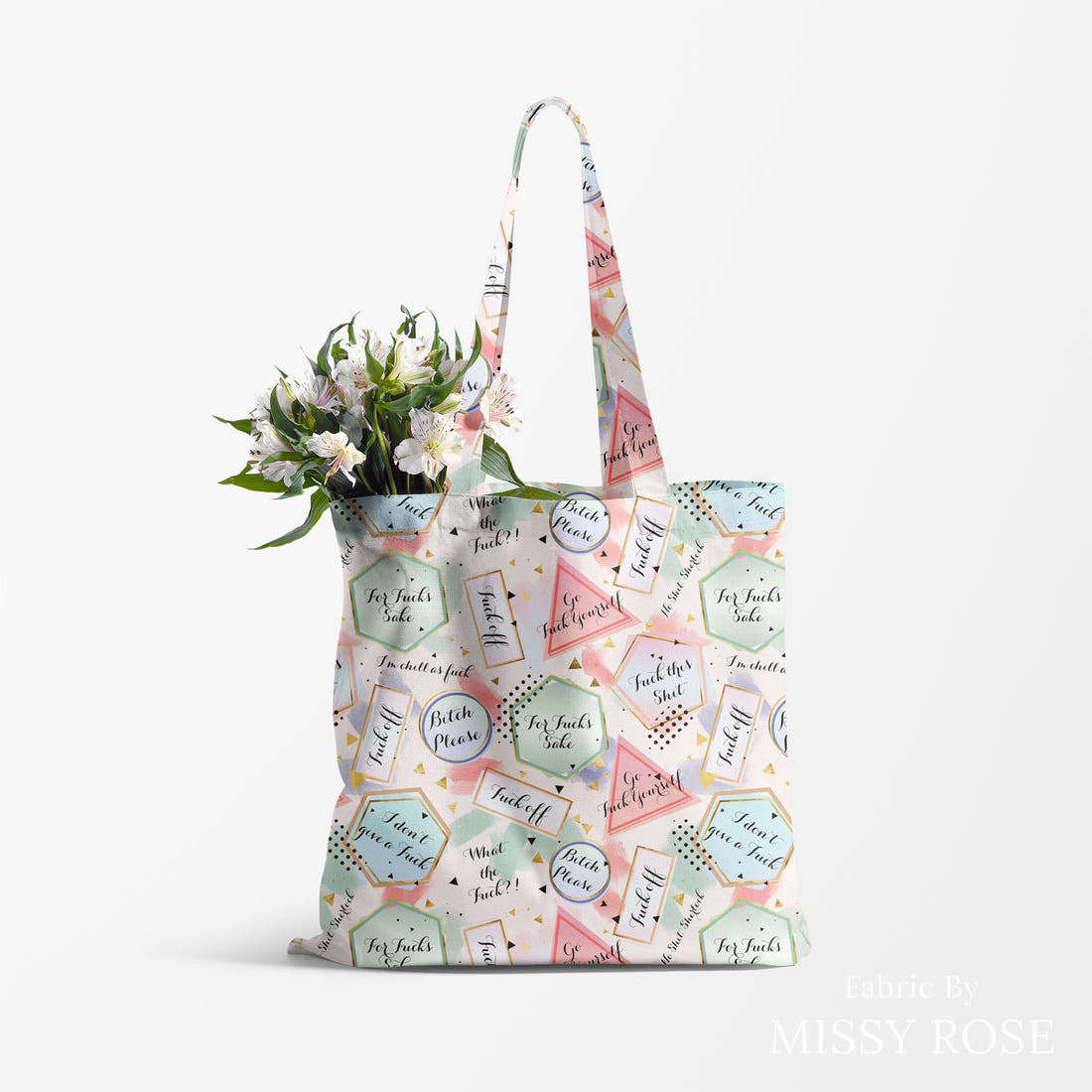 Profanity Fabric 472 made up as a tote bag - see how the print looks made up | Fabric by Missy Rose
