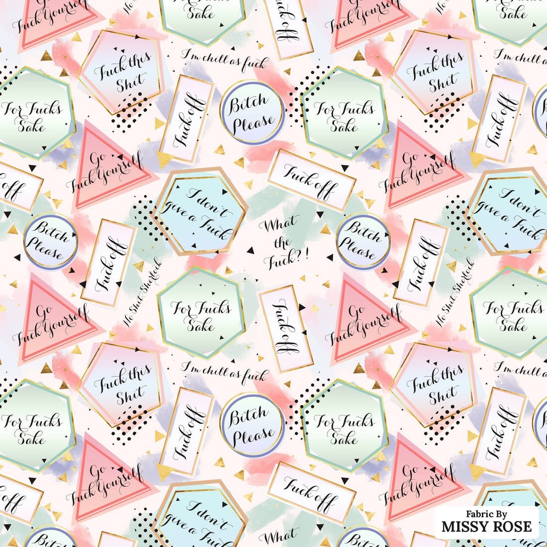Profanity Fabric 472 - flat view of the print, zoom in for detail | Fabric by Missy Rose