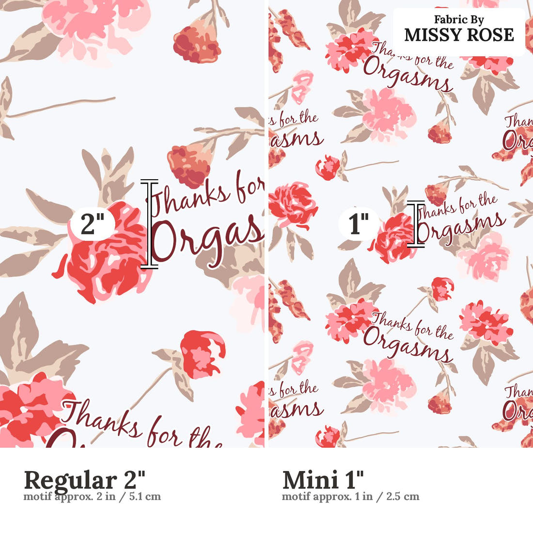 Profanity Fabric 473 Regular 2 inch vs Mini 1 inch print scale side by side | Fabric by Missy Rose