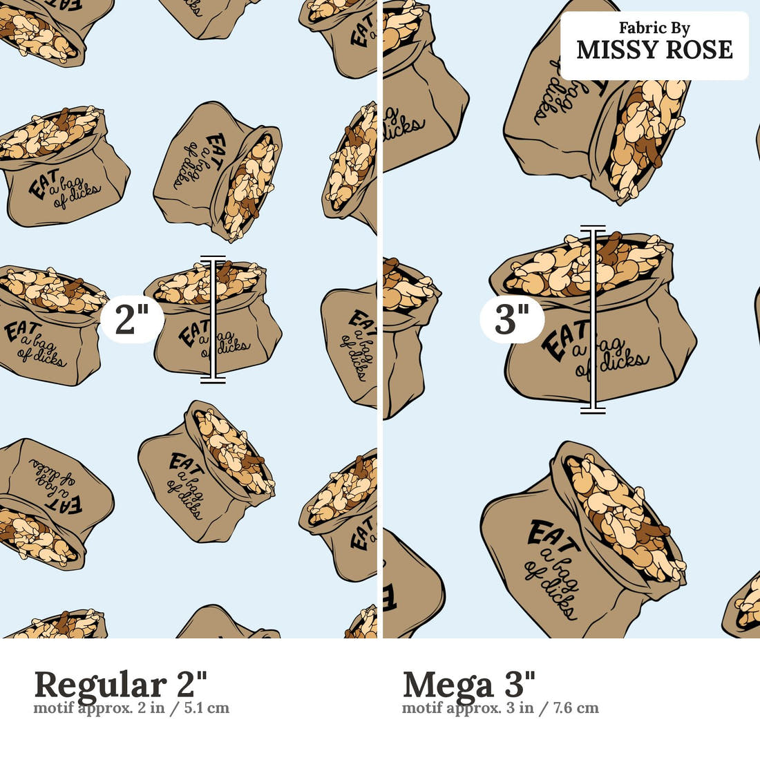 Profanity Fabric 474 Regular 2 inch vs Mega 3 inch print scale side by side | Fabric by Missy Rose