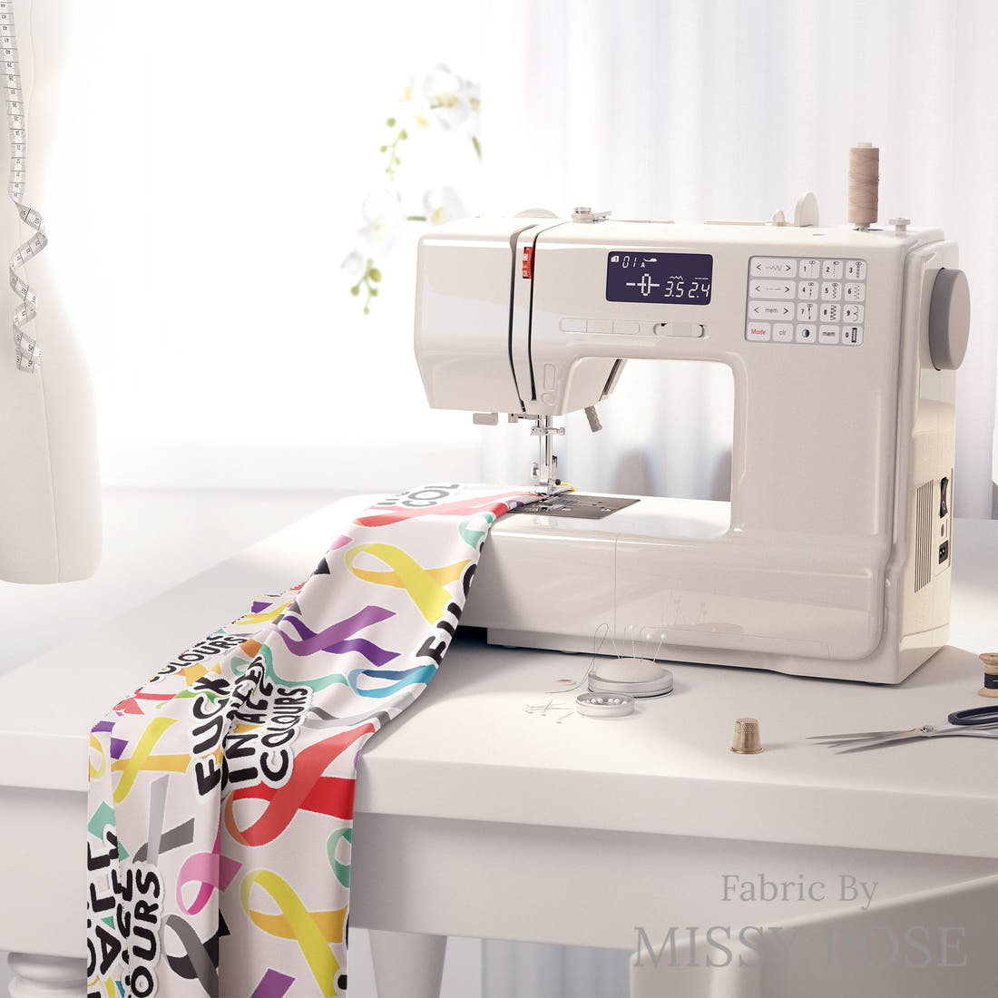 Profanity Fabric 476 on a sewing machine - premium fabric for sewing projects | Fabric by Missy Rose