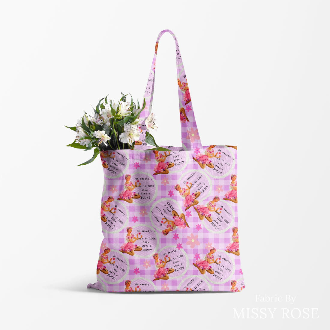 Profanity Fabric 479 made up as a tote bag - see how the print looks made up | Fabric by Missy Rose