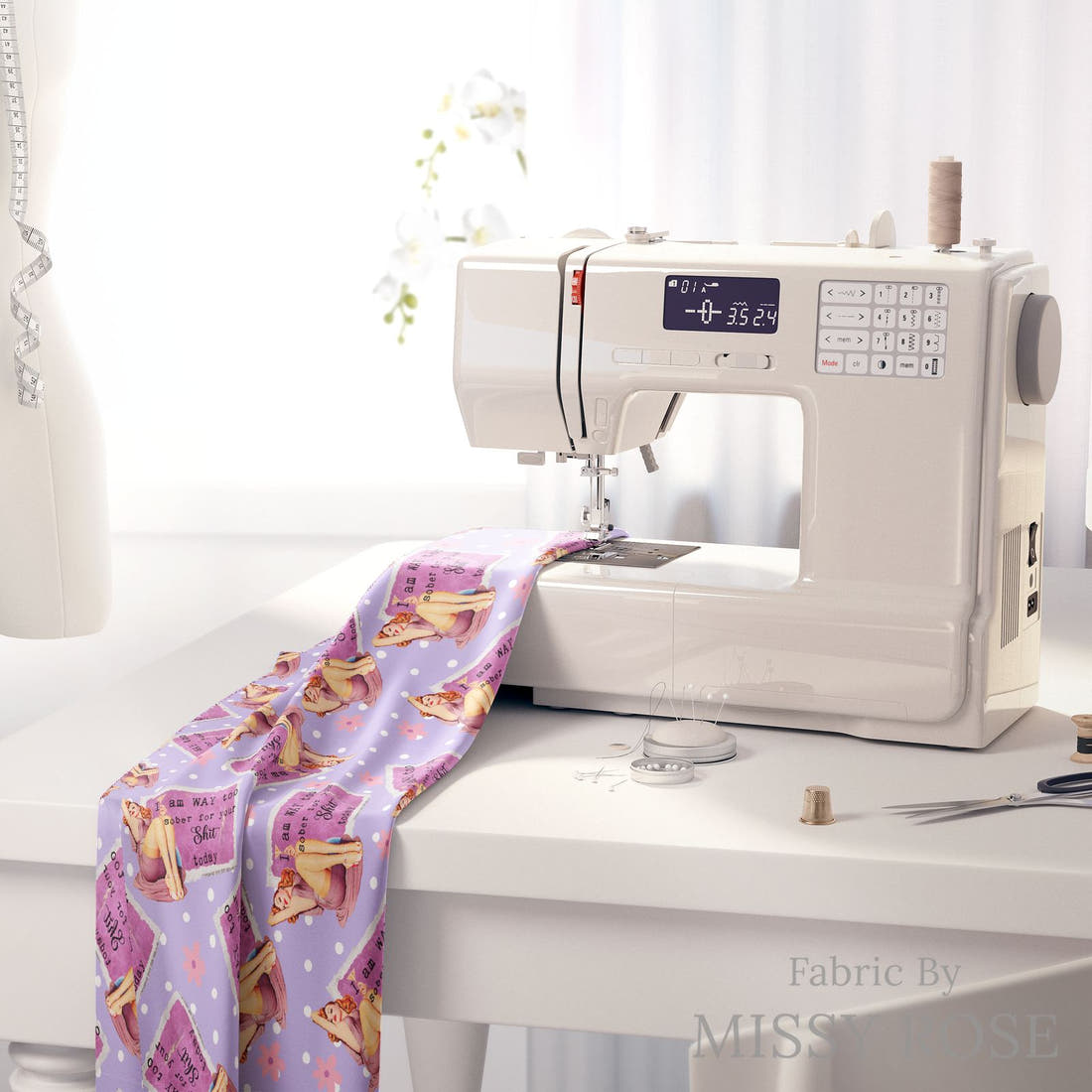 Profanity Fabric 480 on a sewing machine - premium fabric for sewing projects | Fabric by Missy Rose