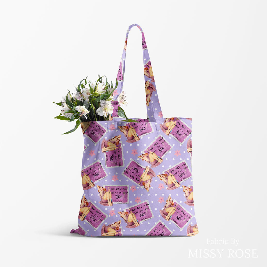 Profanity Fabric 480 made up as a tote bag - see how the print looks made up | Fabric by Missy Rose