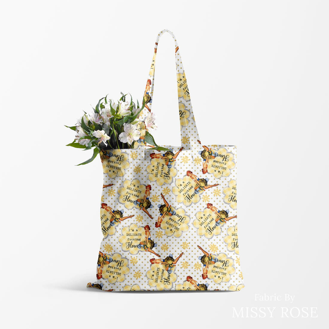 Profanity Fabric 482 made up as a tote bag - see how the print looks made up | Fabric by Missy Rose