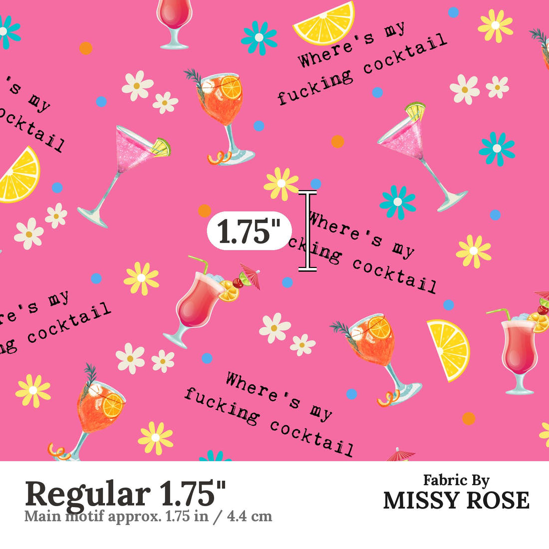 Profanity Fabric 484 Regular 1.75 inch print scale guide | Fabric by Missy Rose