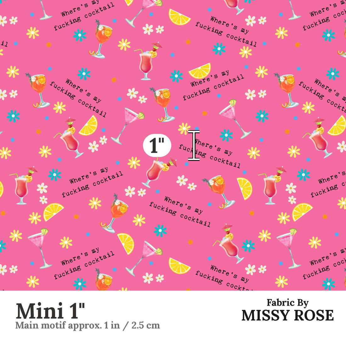 Profanity Fabric 484 Mini 1 inch print scale guide | Fabric by Missy Rose