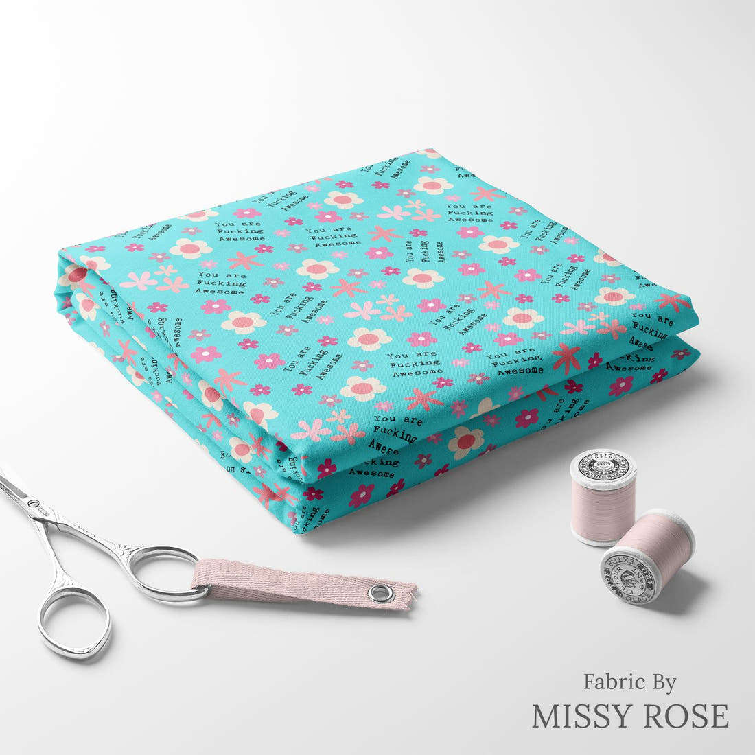 Profanity Fabric 485 folded fabric stack with matching thread - pre-order fabric Australia | Fabric by Missy Rose