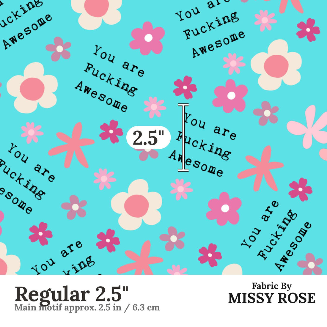 Profanity Fabric 485 Regular 2.5 inch print scale guide | Fabric by Missy Rose