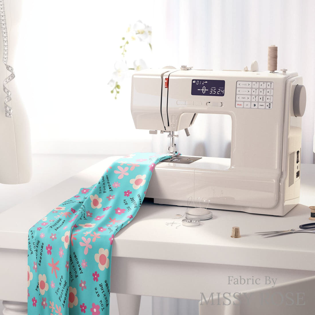 Profanity Fabric 485 on a sewing machine - premium fabric for sewing projects | Fabric by Missy Rose