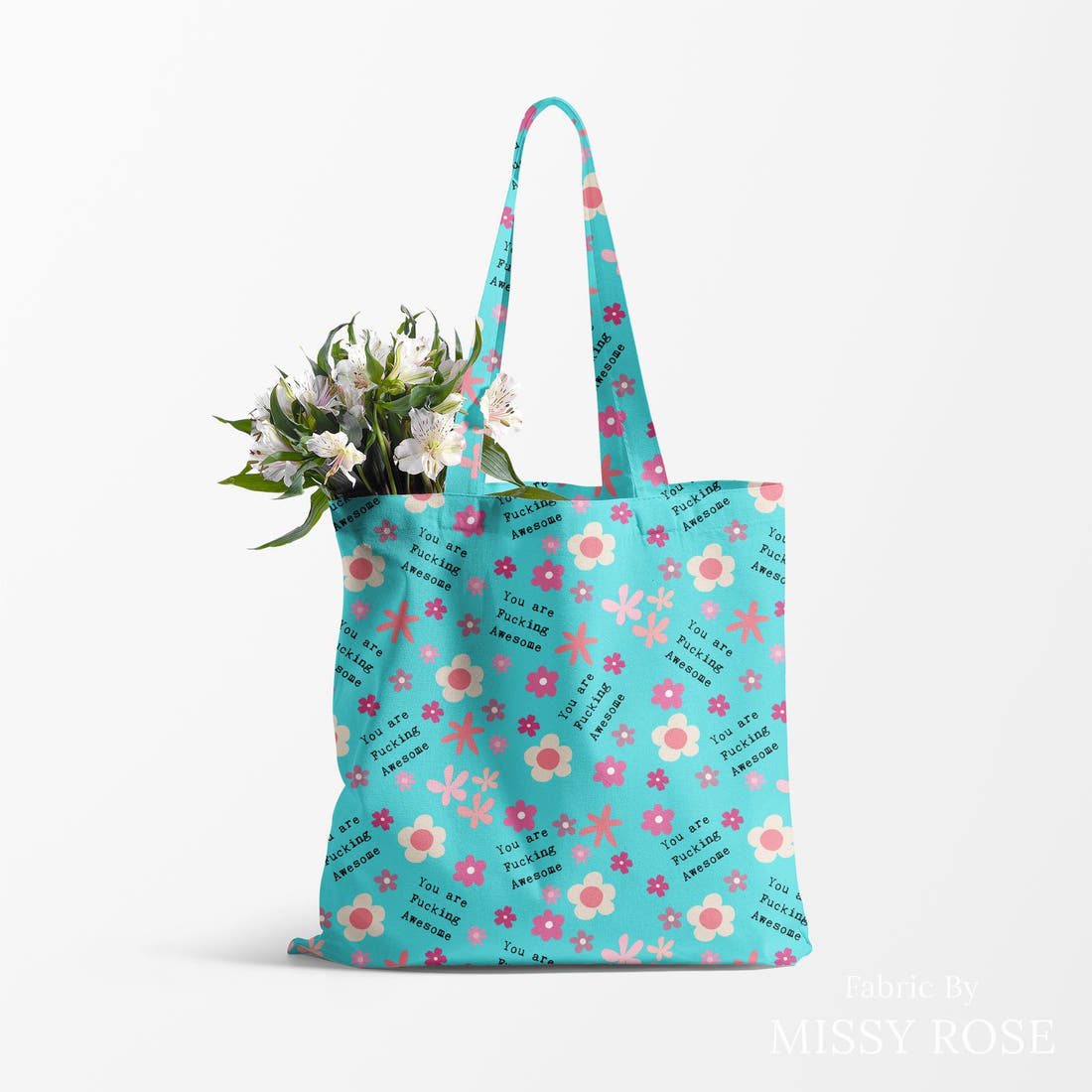 Profanity Fabric 485 made up as a tote bag - see how the print looks made up | Fabric by Missy Rose