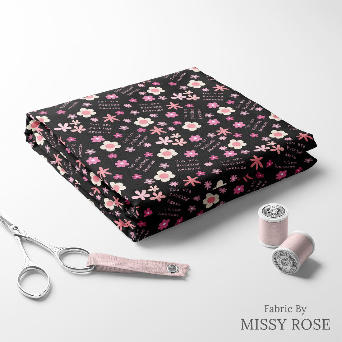 Profanity Fabric 486 folded fabric stack with matching thread - pre-order fabric Australia | Fabric by Missy Rose
