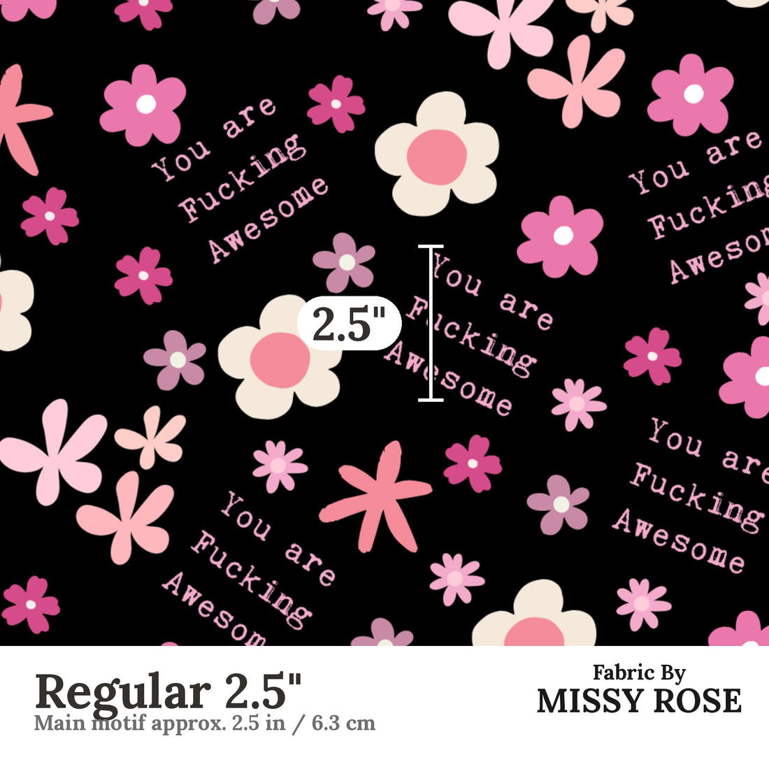 Profanity Fabric 486 Regular 2.5 inch print scale guide | Fabric by Missy Rose