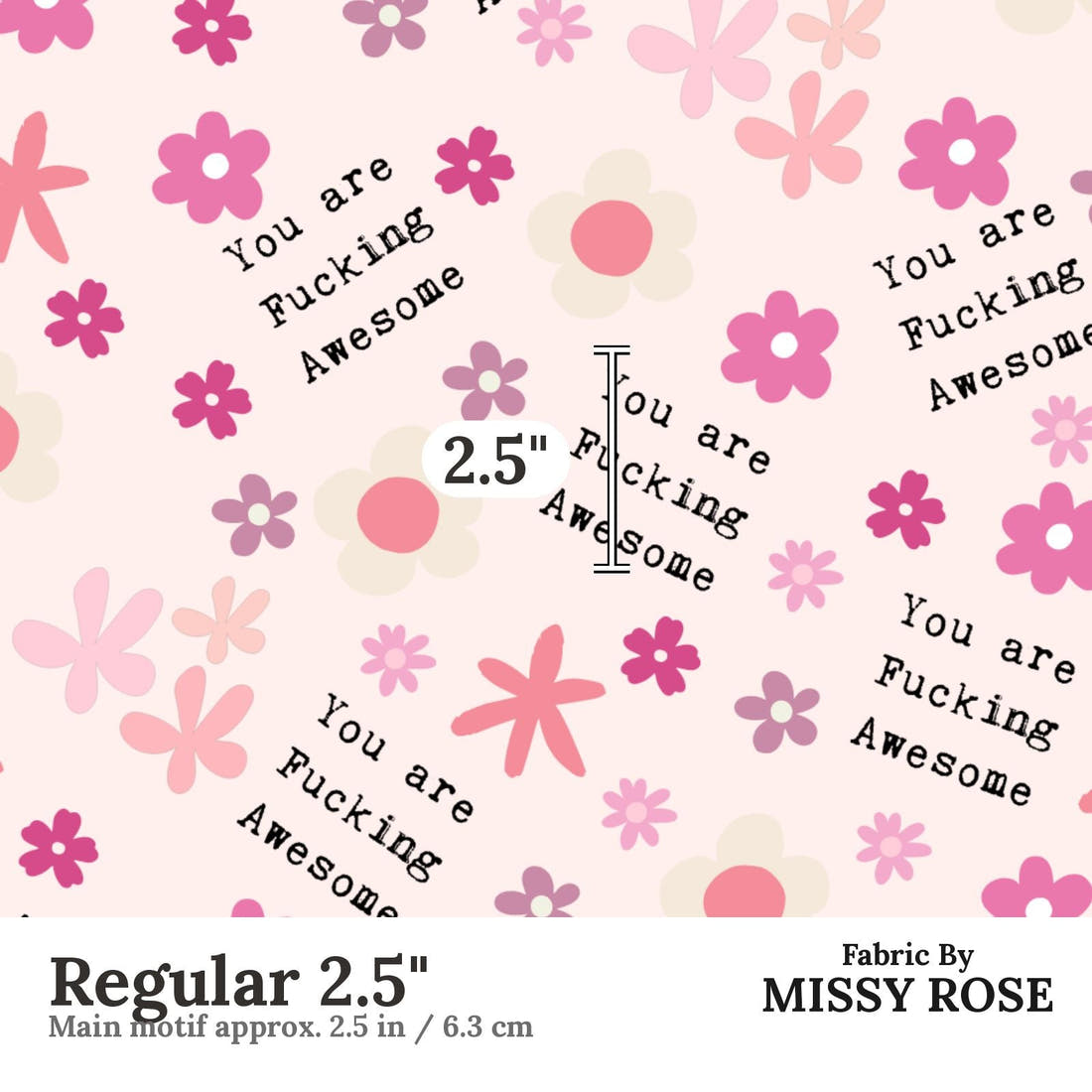 Profanity Fabric 487 Regular 2.5 inch print scale guide | Fabric by Missy Rose