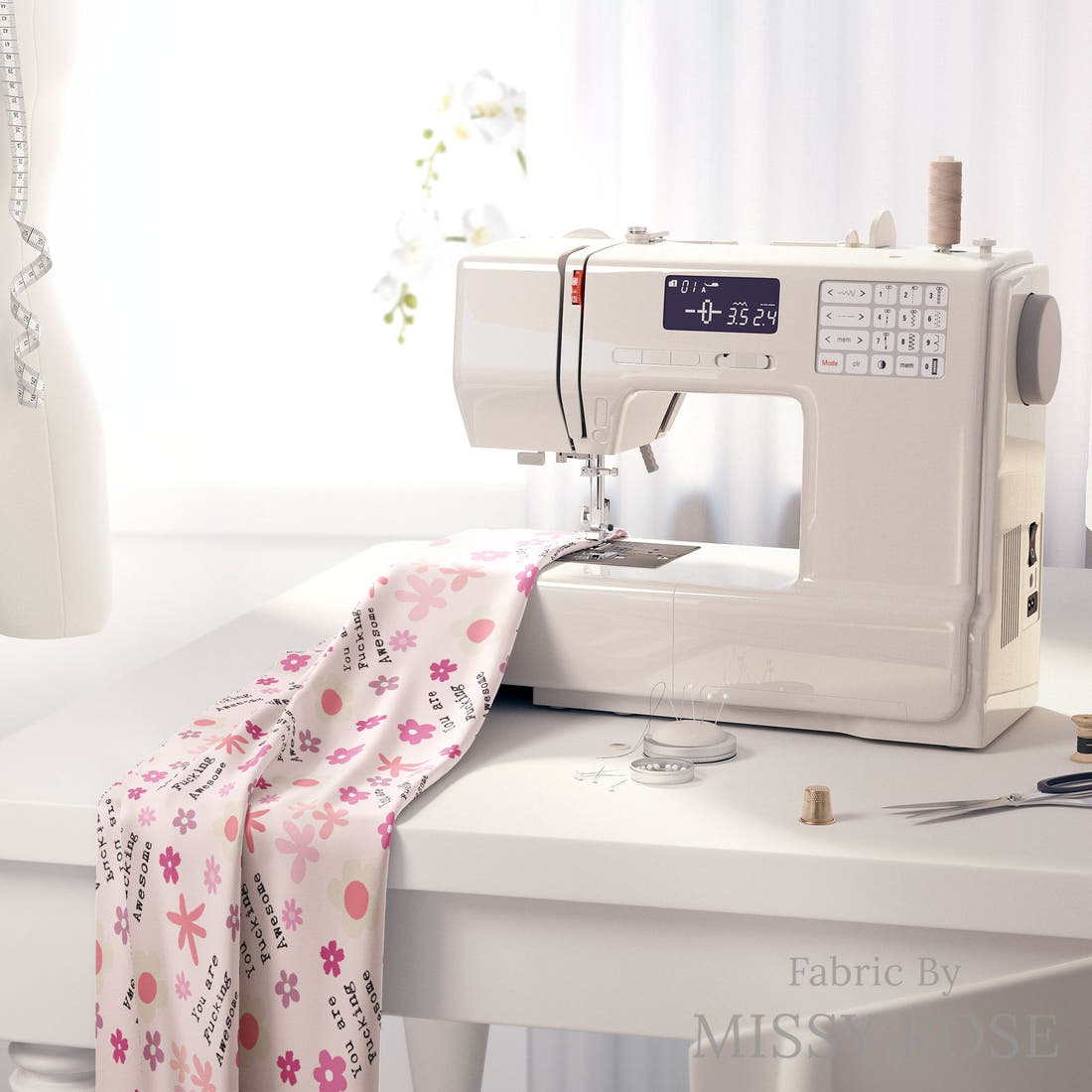 Profanity Fabric 487 on a sewing machine - premium fabric for sewing projects | Fabric by Missy Rose