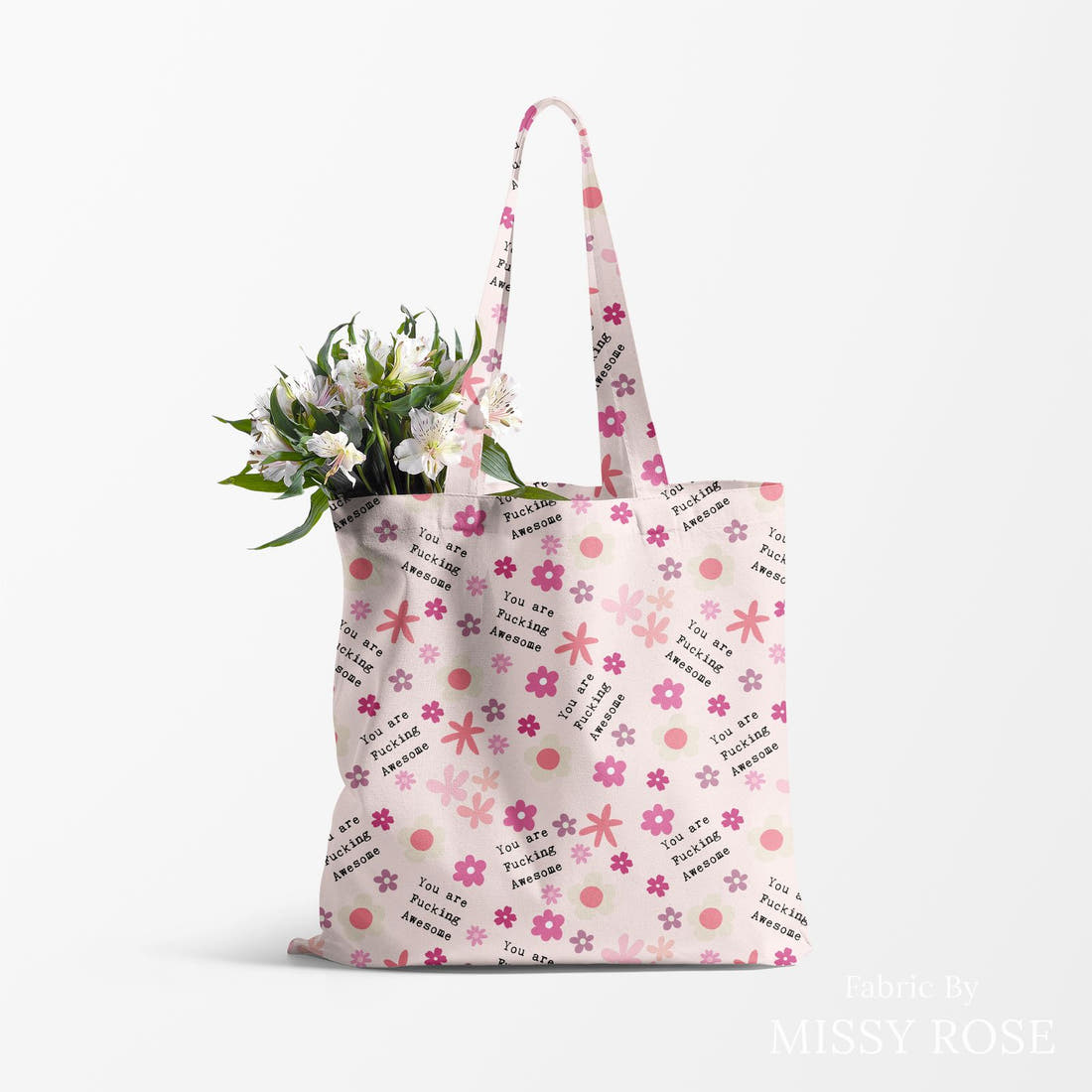 Profanity Fabric 487 made up as a tote bag - see how the print looks made up | Fabric by Missy Rose