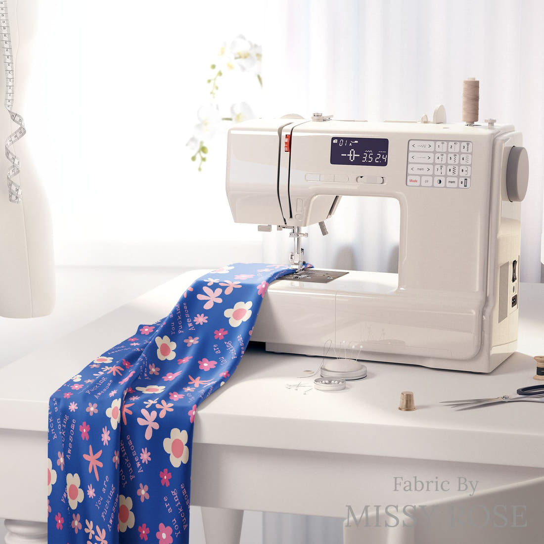 Profanity Fabric 488 on a sewing machine - premium fabric for sewing projects | Fabric by Missy Rose