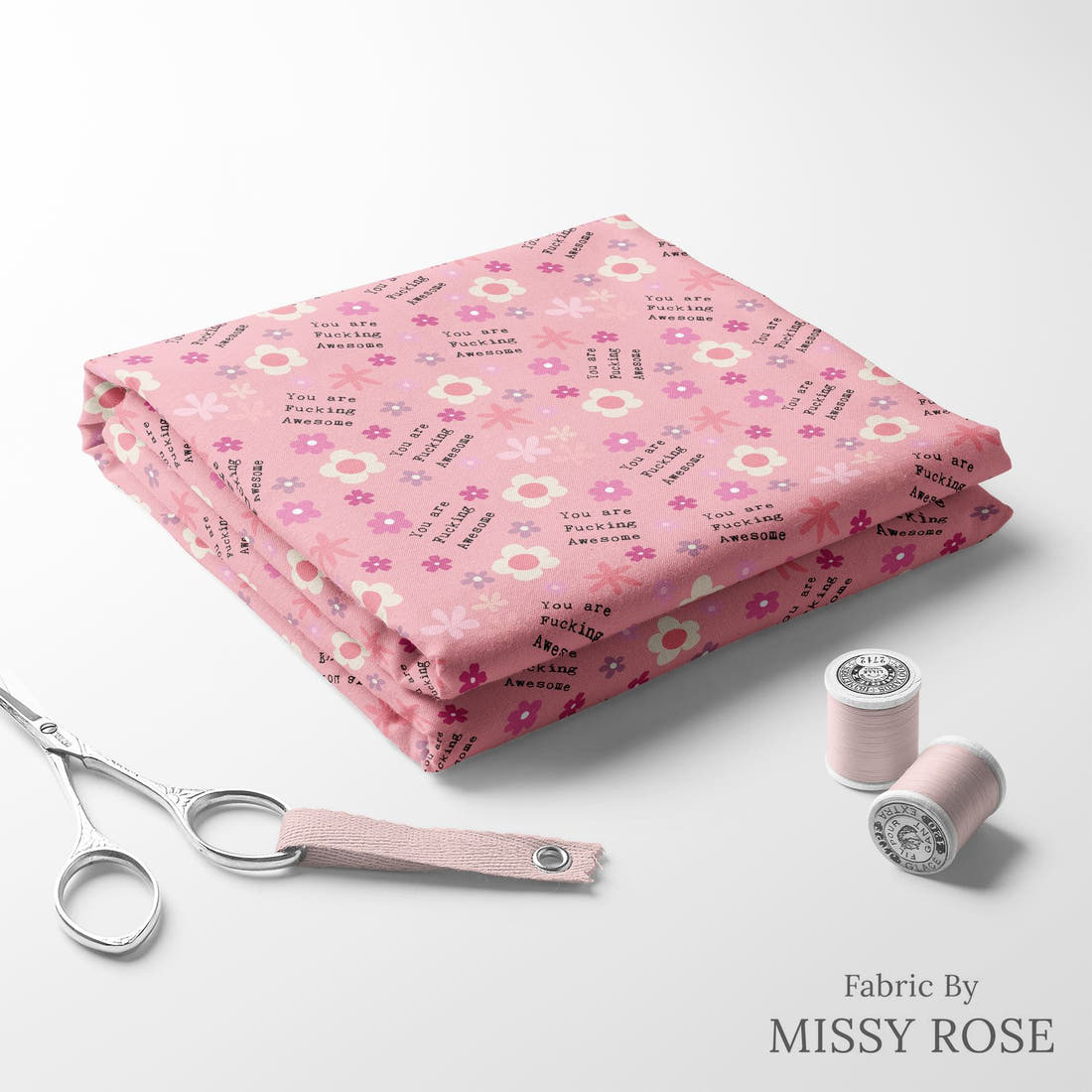 Profanity Fabric 489 folded fabric stack with matching thread - pre-order fabric Australia | Fabric by Missy Rose