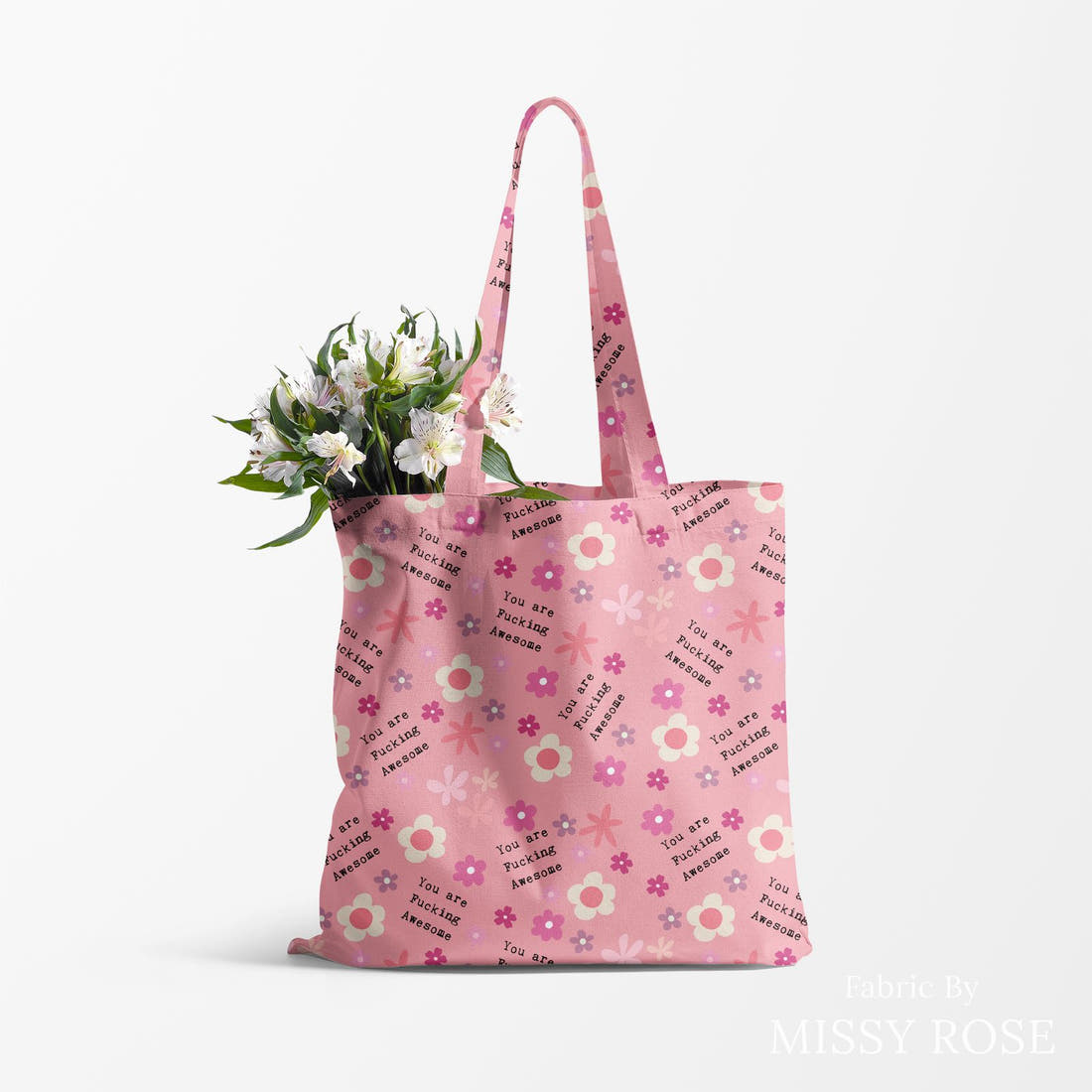 Profanity Fabric 489 made up as a tote bag - see how the print looks made up | Fabric by Missy Rose