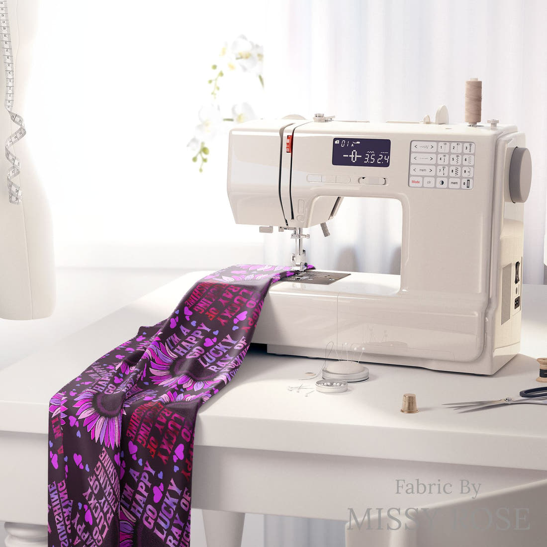 Profanity Fabric 49 on a sewing machine - premium fabric for sewing projects | Fabric by Missy Rose